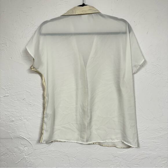 Vero Moda Gold Sparkle Short Sleeve Button Down Shirt Womens M Boxy Fit Slouchy - Picture 10 of 10